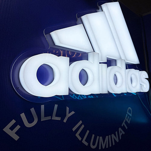 Fully illuminated 3D letters glowing edge to edge